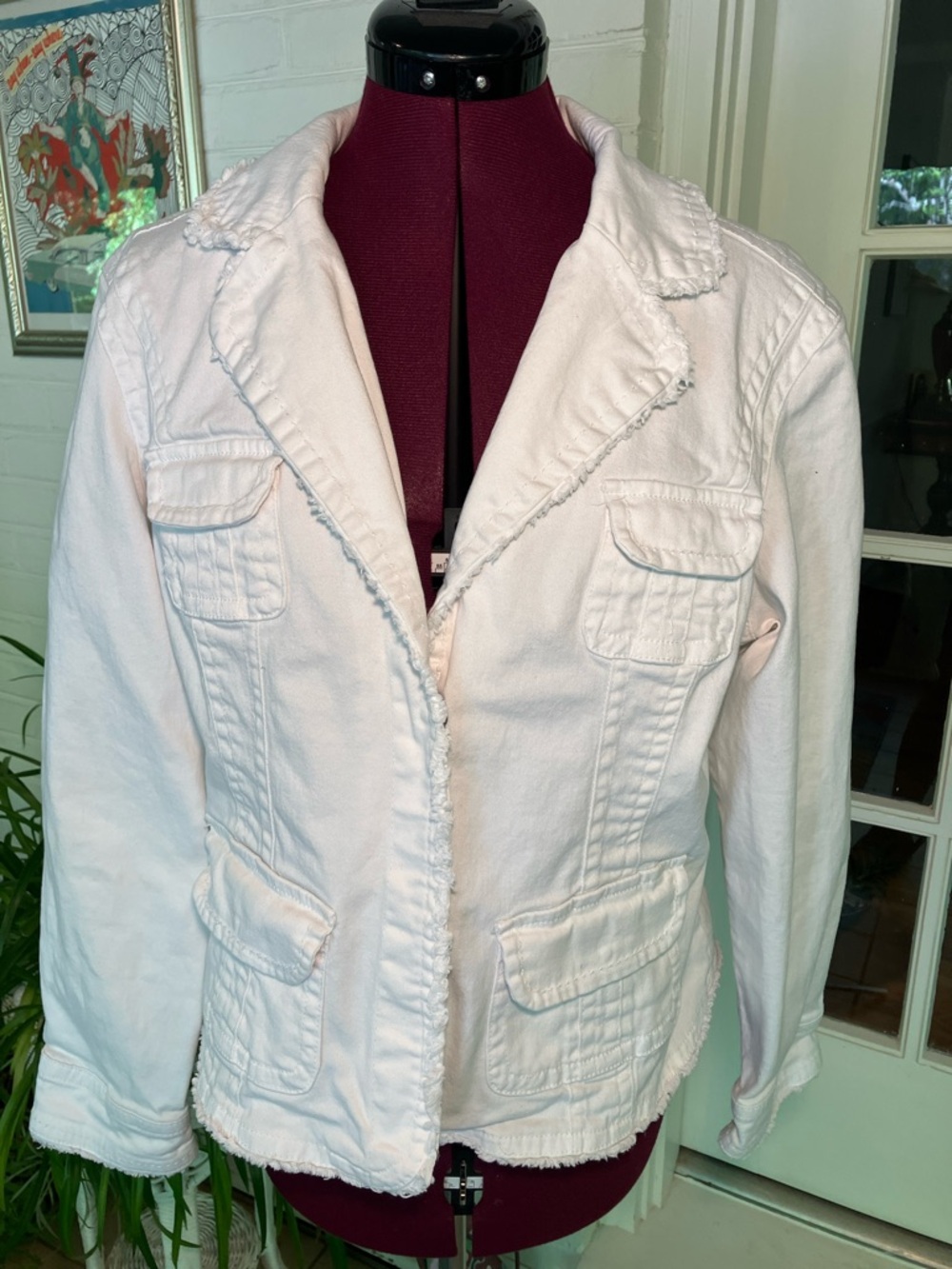 Women's Frayed Edge White Jacket - Classic Utility Style